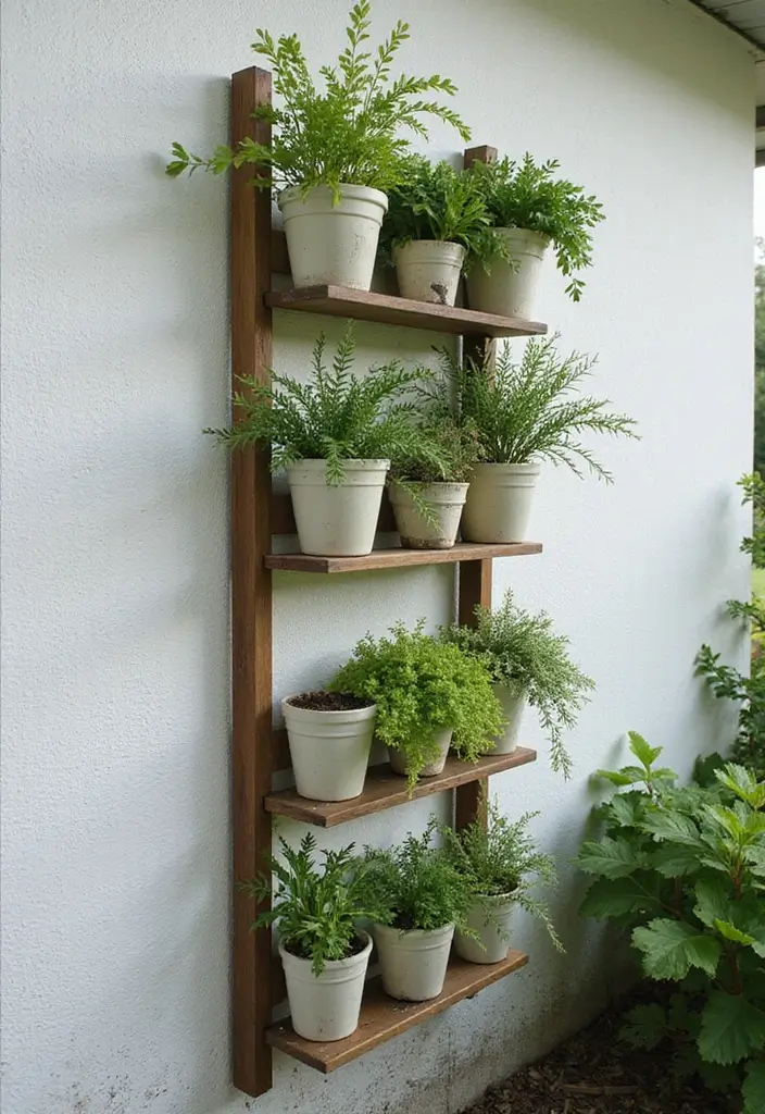 30 Pot Trellis Ideas Perfect for Small Gardens or Balconies - 7. Wall-Mounted Ladder Trellis
