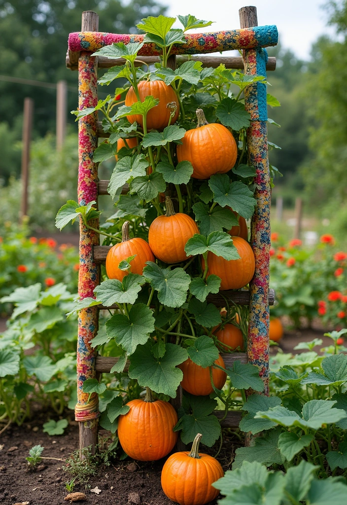 30 Pumpkin Trellis Ideas to Save Space and Grow Big 70 30 Pumpkin Trellis Ideas to Save Space and Grow Big - 12. Fabric Wrapped Trellis