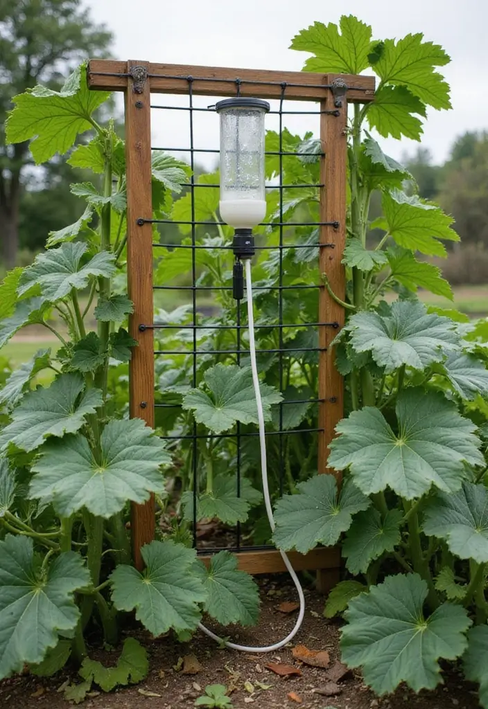 30 Pumpkin Trellis Ideas to Save Space and Grow Big 108 30 Pumpkin Trellis Ideas to Save Space and Grow Big - 18. Trellis with Integrated Watering System