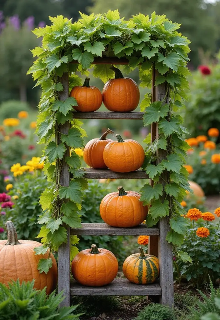 30 Pumpkin Trellis Ideas to Save Space and Grow Big 8 30 Pumpkin Trellis Ideas to Save Space and Grow Big - 2. Ladder Trellis