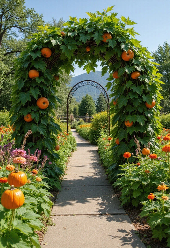30 Pumpkin Trellis Ideas to Save Space and Grow Big 22 30 Pumpkin Trellis Ideas to Save Space and Grow Big - 4. Arched Trellis