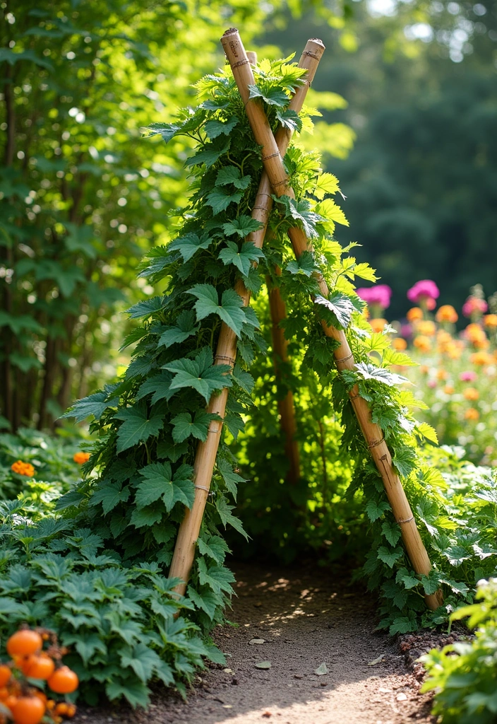 30 Pumpkin Trellis Ideas to Save Space and Grow Big 34 30 Pumpkin Trellis Ideas to Save Space and Grow Big - 6. Bamboo Trellis