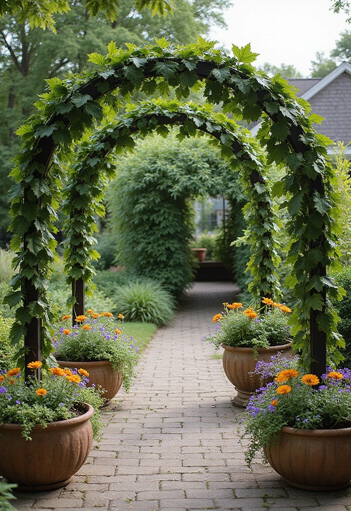 30 Pumpkin Trellis Ideas to Save Space and Grow Big 48 30 Pumpkin Trellis Ideas to Save Space and Grow Big - 8. Garden Arch with Planter Boxes