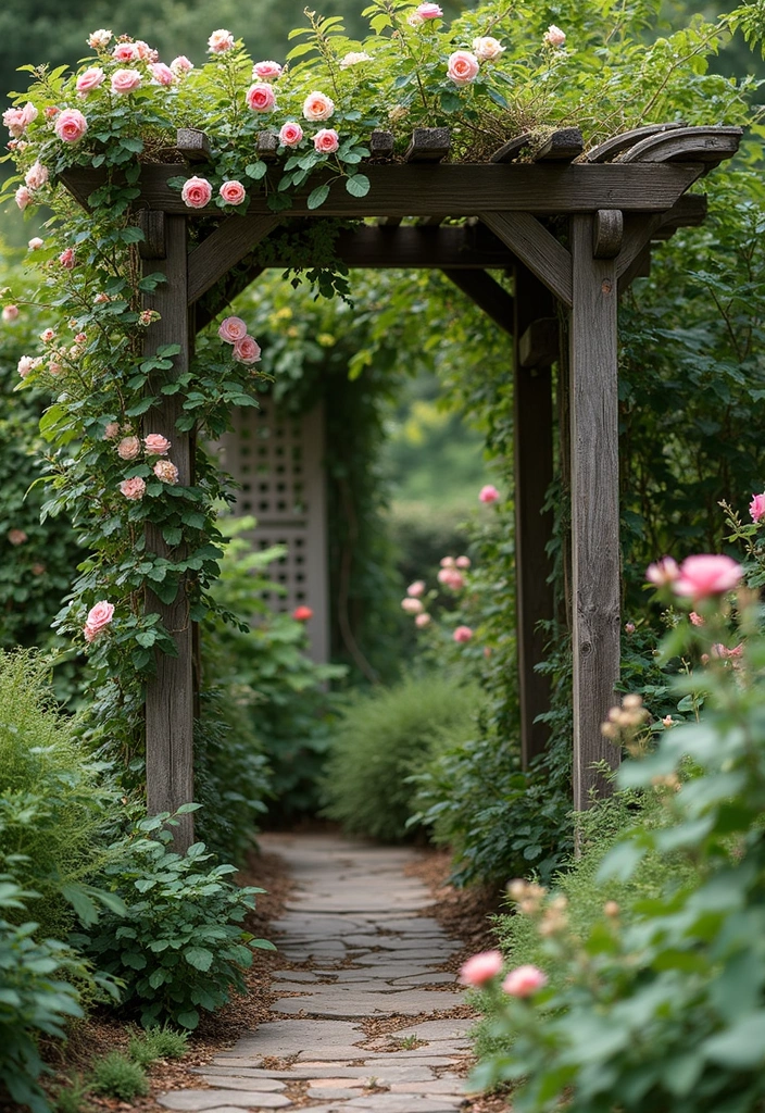 30 Rustic Trellis Ideas with Country Garden Charm - 1. Weathered Wooden Lattice