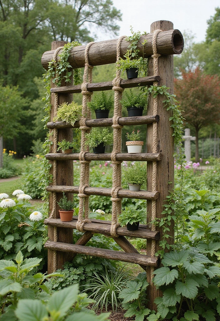 30 Rustic Trellis Ideas with Country Garden Charm - 12. Wood and Rope Trellis