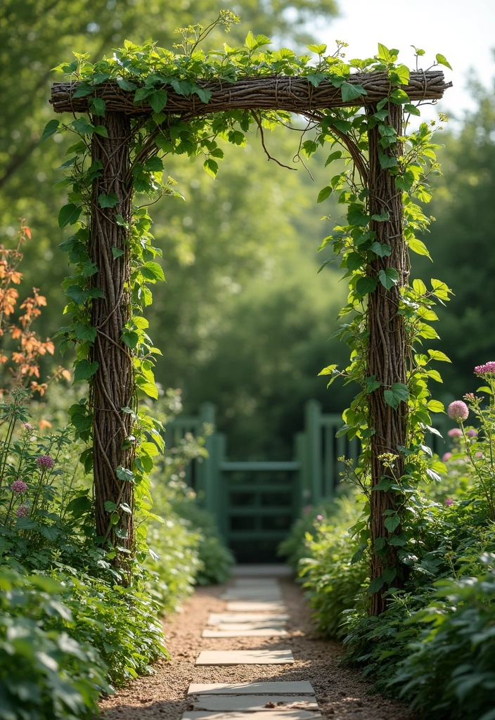 30 Rustic Trellis Ideas with Country Garden Charm - 19. Trellis with Natural Climbing Frame