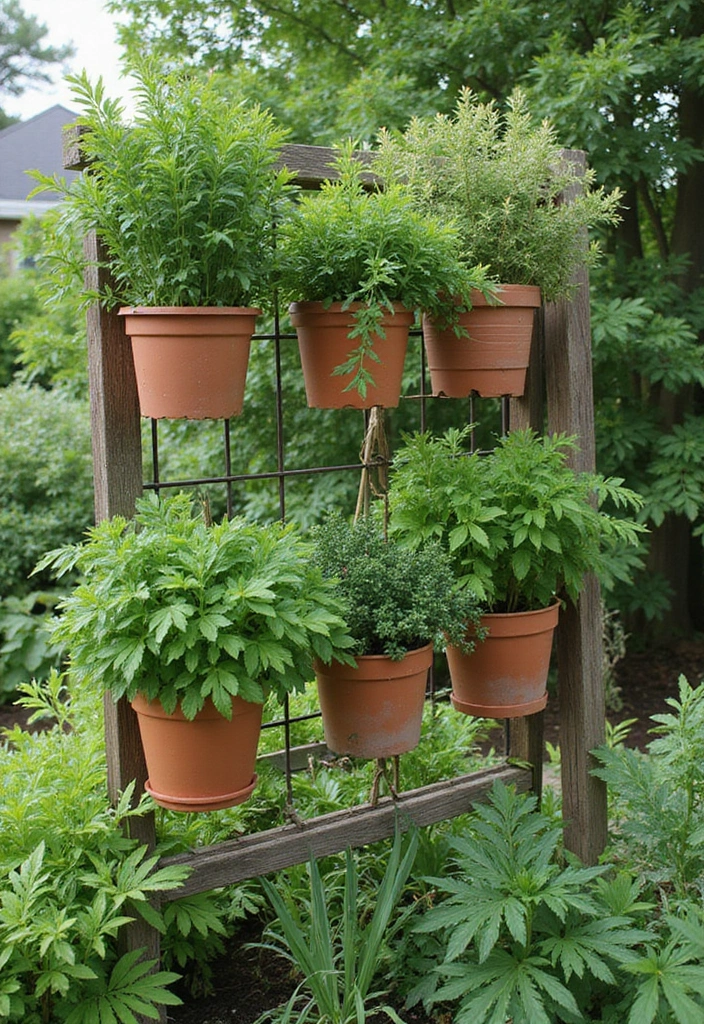 30 Rustic Trellis Ideas with Country Garden Charm - 28. Trellis with Hanging Herbs