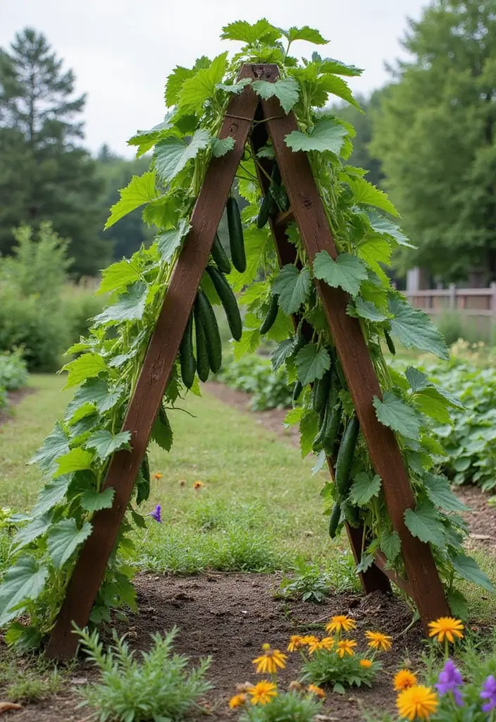 30 Rustic Trellis Ideas with Country Garden Charm - 7. Rustic A-Frame Trellis