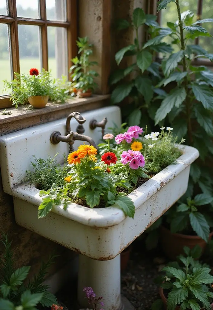 30 Sink Planter Ideas That Turn Vintage Finds into Decor - 1. The Classic Porcelain Sink Planter