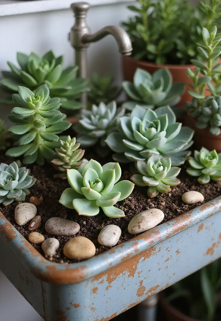 30 Sink Planter Ideas That Turn Vintage Finds into Decor - 12. Sink Planter for Succulent Display
