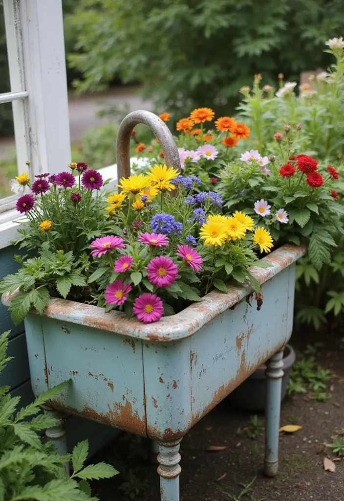 30 Sink Planter Ideas That Turn Vintage Finds into Decor - 14. Kitchen Sink Flower Arrangement