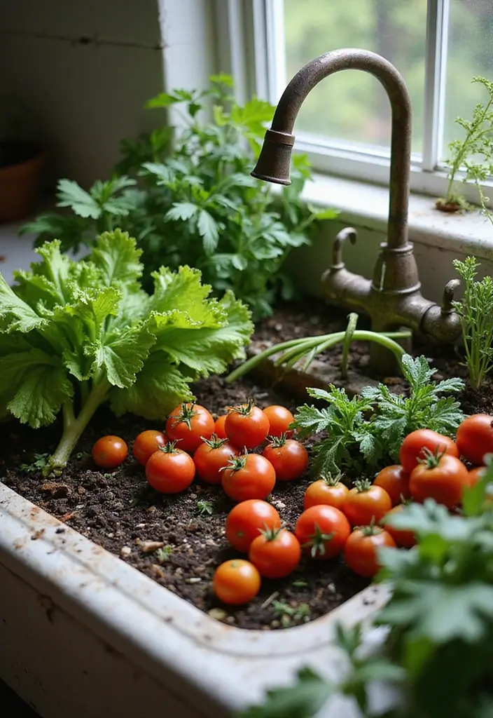 30 Sink Planter Ideas That Turn Vintage Finds into Decor - 15. Seasonal Vegetable Sink Planter