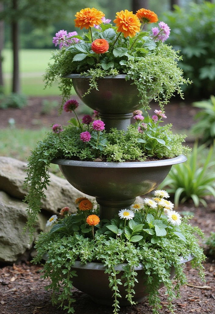 30 Sink Planter Ideas That Turn Vintage Finds into Decor - 16. Layered Sink Planter