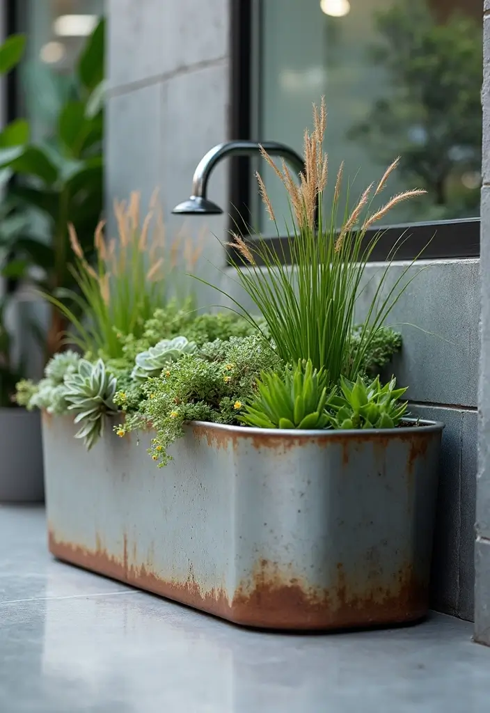 30 Sink Planter Ideas That Turn Vintage Finds into Decor - 2. Retro Steel Sink Garden