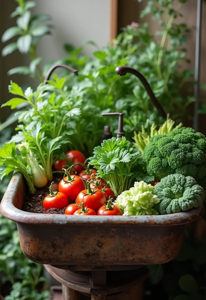 30 Sink Planter Ideas That Turn Vintage Finds into Decor - 28. Sink Planter for Seasonal Vegetables