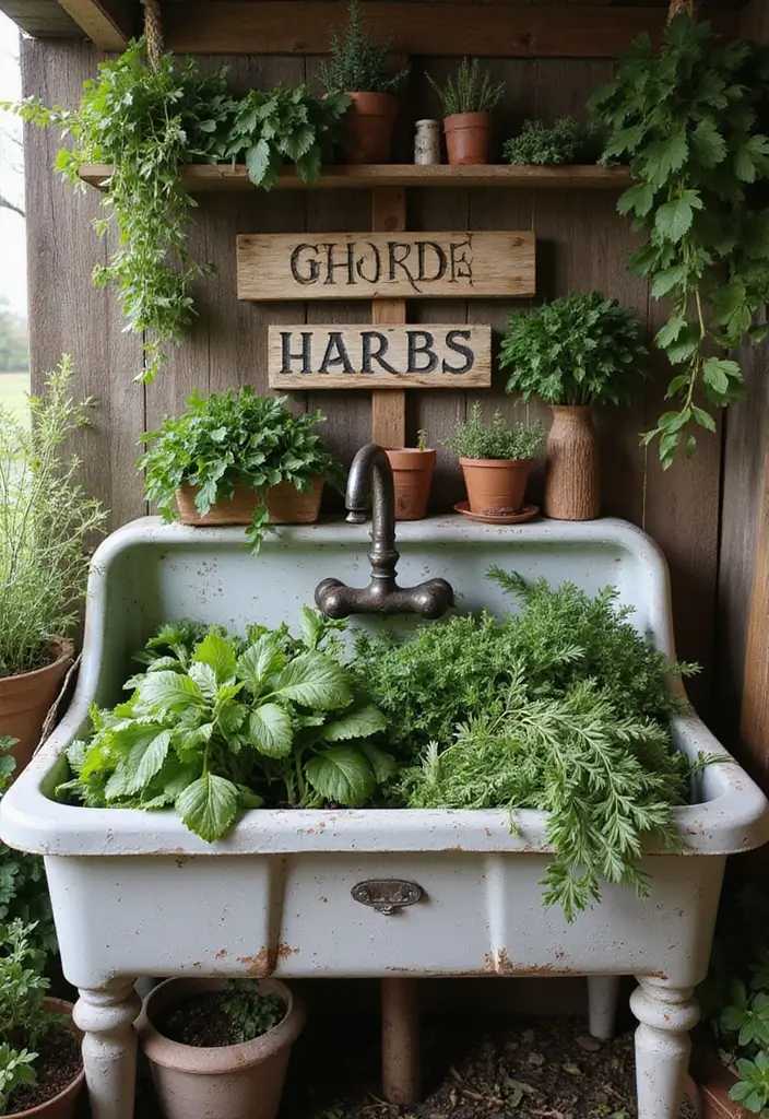 30 Sink Planter Ideas That Turn Vintage Finds into Decor - 3. Farmhouse-Style Sink with Herbs