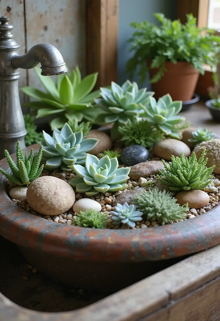 30 Sink Planter Ideas That Turn Vintage Finds into Decor - 30. Sink Planter for Unique Succulent Arrangements