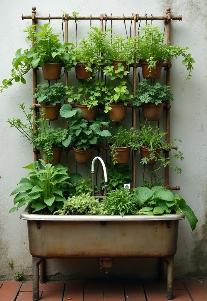 30 Sink Planter Ideas That Turn Vintage Finds into Decor - 8. Sink Planter with Vertical Gardening