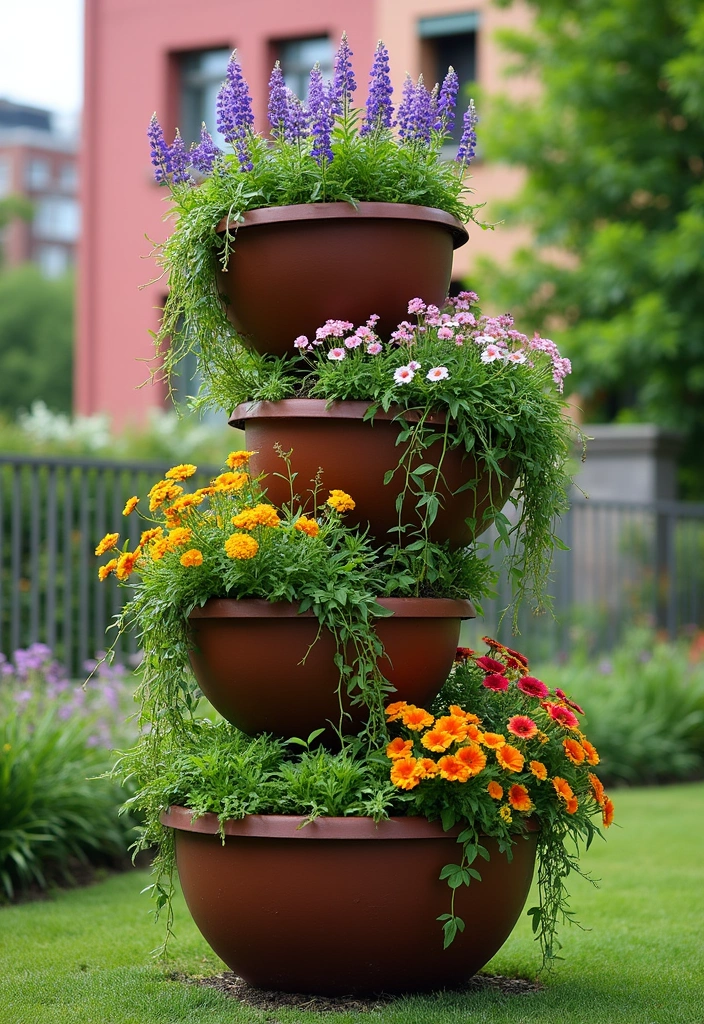 30 Stacking Planter Ideas to Save Space and Style Up - 11. Spiral Stacked Planters