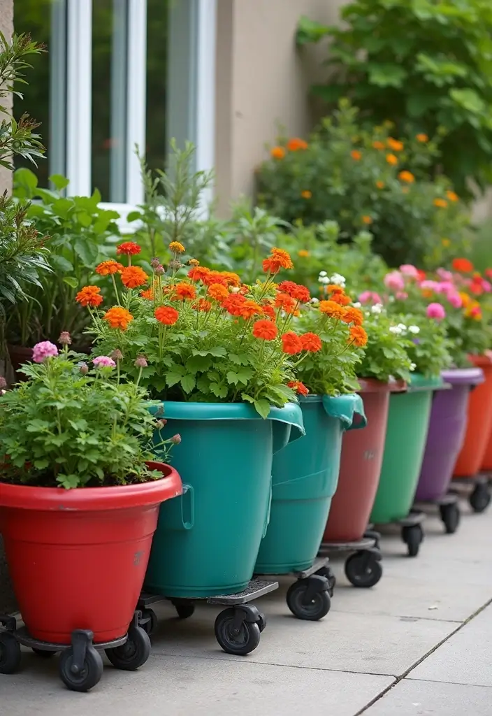 30 Stacking Planter Ideas to Save Space and Style Up - 12. Stacking Planters with Wheels