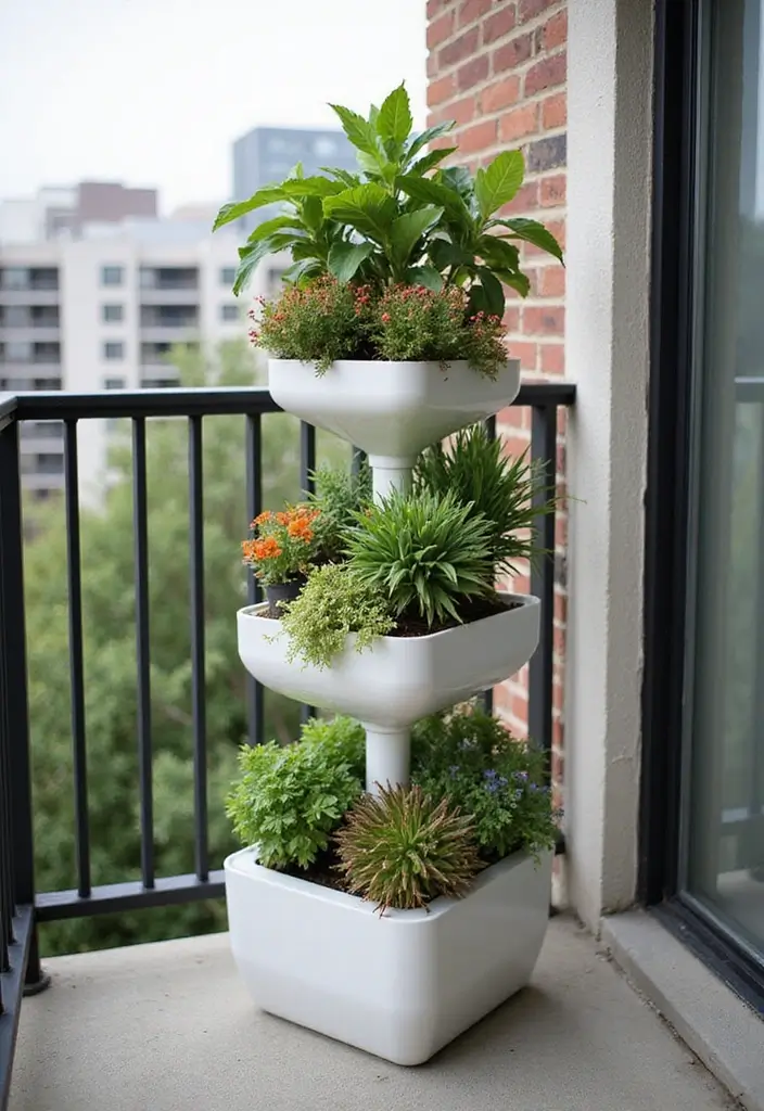 30 Stacking Planter Ideas to Save Space and Style Up - 13. Stacked Planters with Built-in Watering Systems