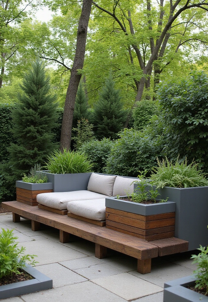 30 Stacking Planter Ideas to Save Space and Style Up - 16. Stacked Planters with Built-in Seats