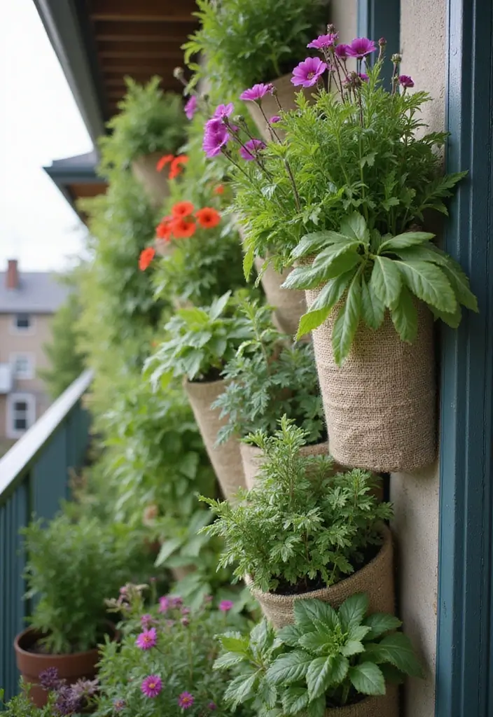 30 Stacking Planter Ideas to Save Space and Style Up - 18. Vertical Fabric Planters