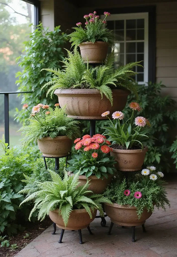 30 Stacking Planter Ideas to Save Space and Style Up - 21. Stacked Planters Ideal for Shade