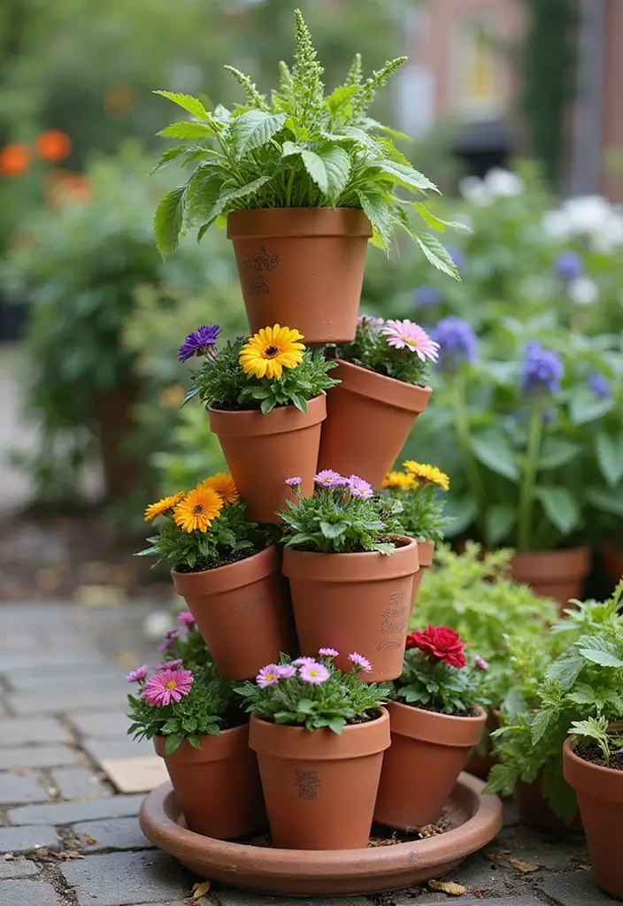 30 Stacking Planter Ideas to Save Space and Style Up - 4. Stacked Terracotta Towers