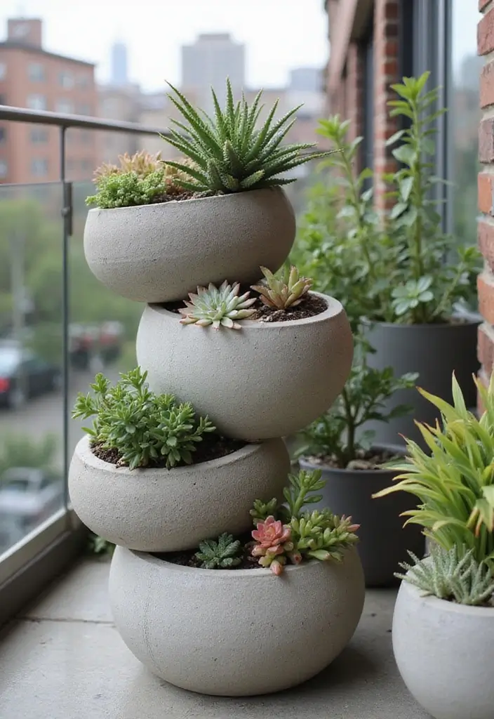 30 Stacking Planter Ideas to Save Space and Style Up - 9. Stackable Concrete Planters