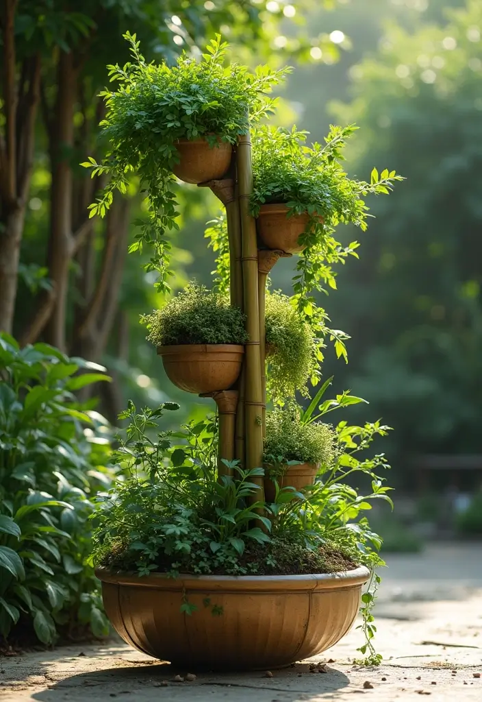 30 Three-Tiered Planter Ideas That Add Height and Beauty 69 30 Three-Tiered Planter Ideas That Add Height and Beauty - 11. Bamboo Planter Towers