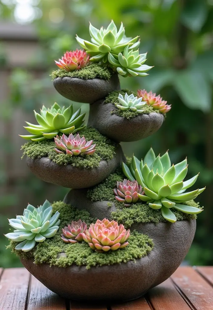 30 Three-Tiered Planter Ideas That Add Height and Beauty 76 30 Three-Tiered Planter Ideas That Add Height and Beauty - 12. Tiered Succulent Garden