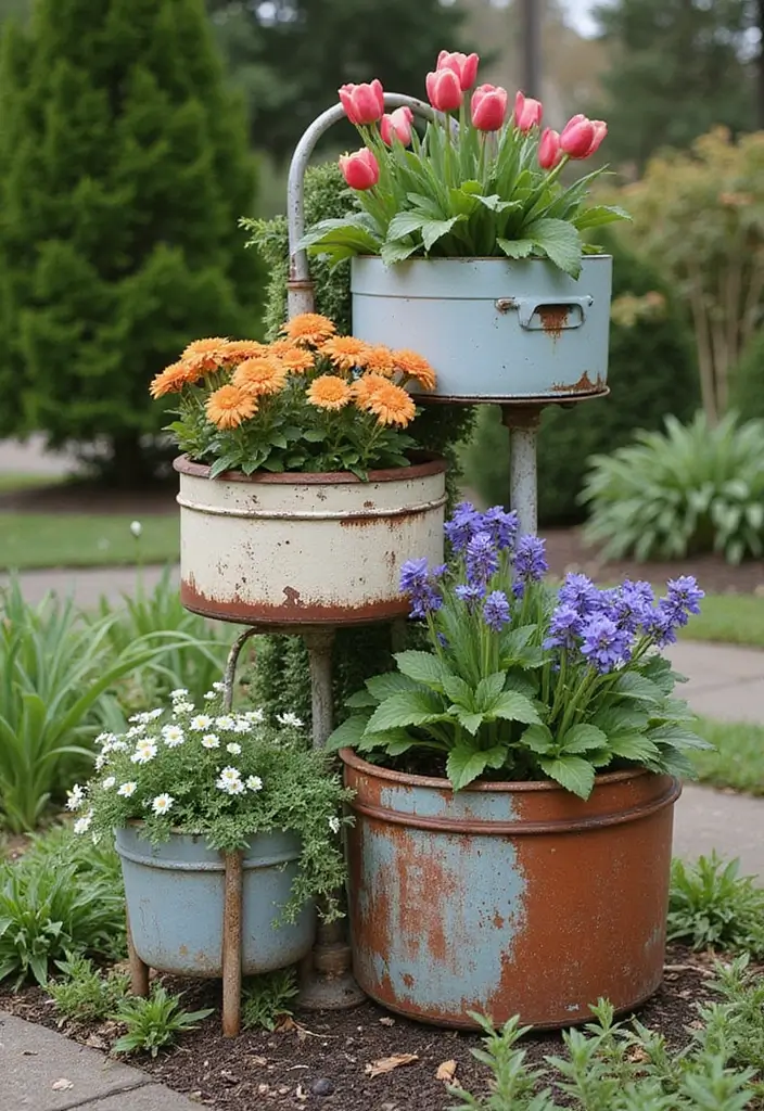 30 Three-Tiered Planter Ideas That Add Height and Beauty 86 30 Three-Tiered Planter Ideas That Add Height and Beauty - 14. Repurposed Container Planters