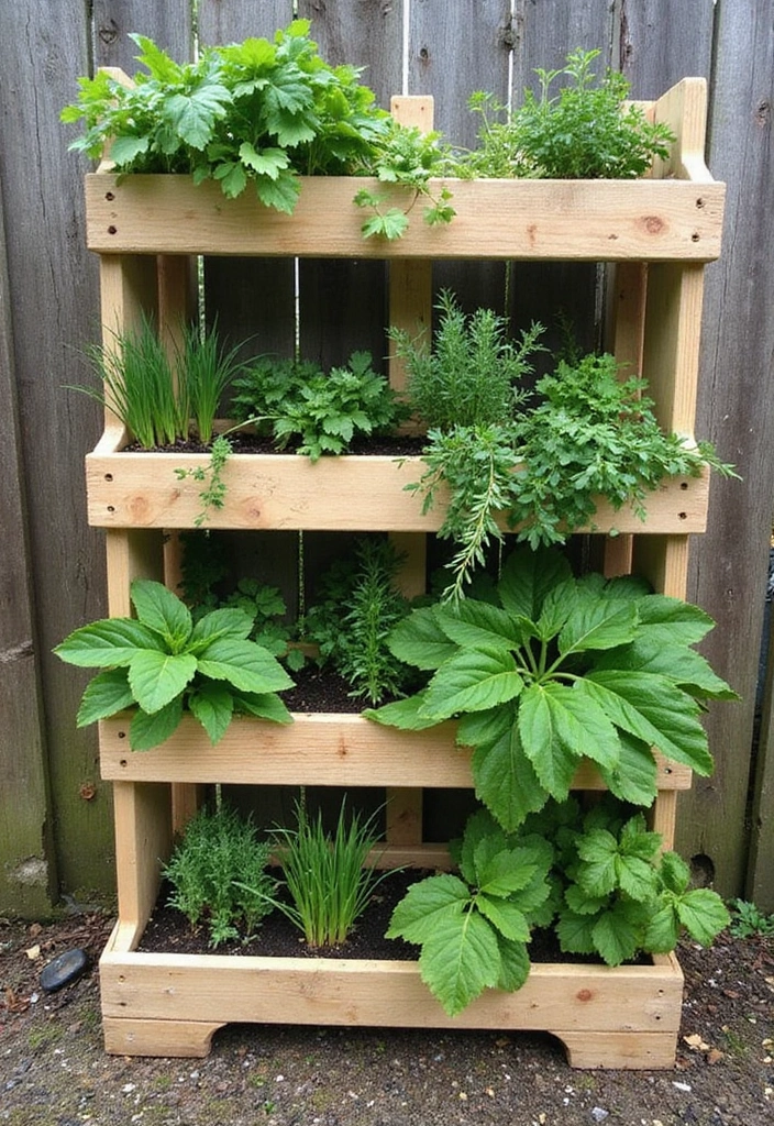 30 Three-Tiered Planter Ideas That Add Height and Beauty 89 30 Three-Tiered Planter Ideas That Add Height and Beauty - 15. Vertical Pallet Herb Garden