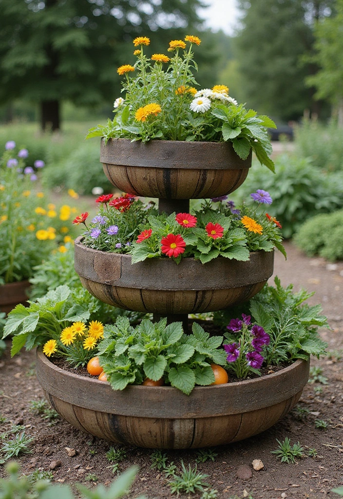 30 Three-Tiered Planter Ideas That Add Height and Beauty 101 30 Three-Tiered Planter Ideas That Add Height and Beauty - 17. Unique Barrel Planters