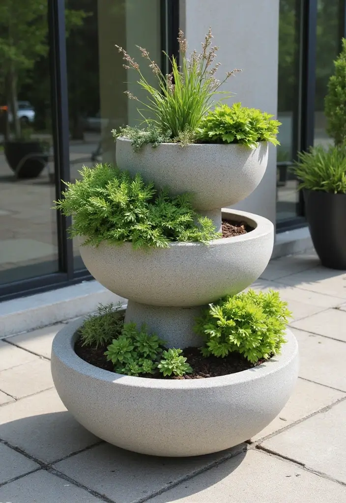 30 Three-Tiered Planter Ideas That Add Height and Beauty 108 30 Three-Tiered Planter Ideas That Add Height and Beauty - 18. Modern Concrete Planters
