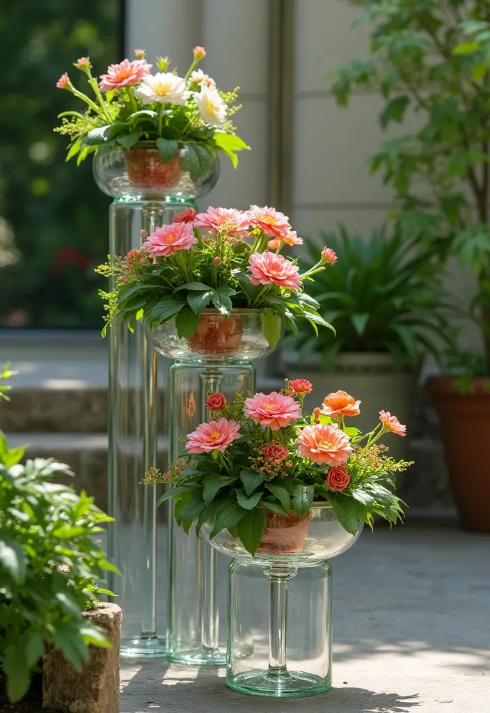 30 Three-Tiered Planter Ideas That Add Height and Beauty 153 30 Three-Tiered Planter Ideas That Add Height and Beauty - 25. Elegant Glass Planters