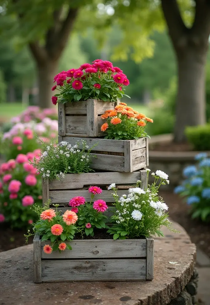 30 Three-Tiered Planter Ideas That Add Height and Beauty 160 30 Three-Tiered Planter Ideas That Add Height and Beauty - 26. Vintage Crate Planters