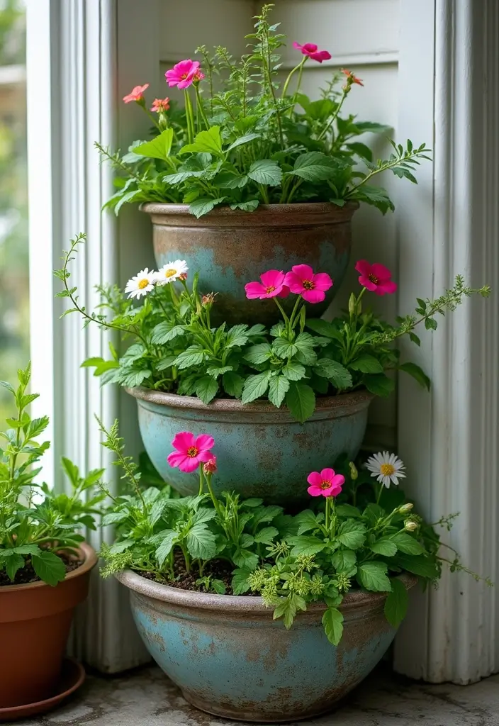 30 Three-Tiered Planter Ideas That Add Height and Beauty 172 30 Three-Tiered Planter Ideas That Add Height and Beauty - 28. Compact Corner Planters