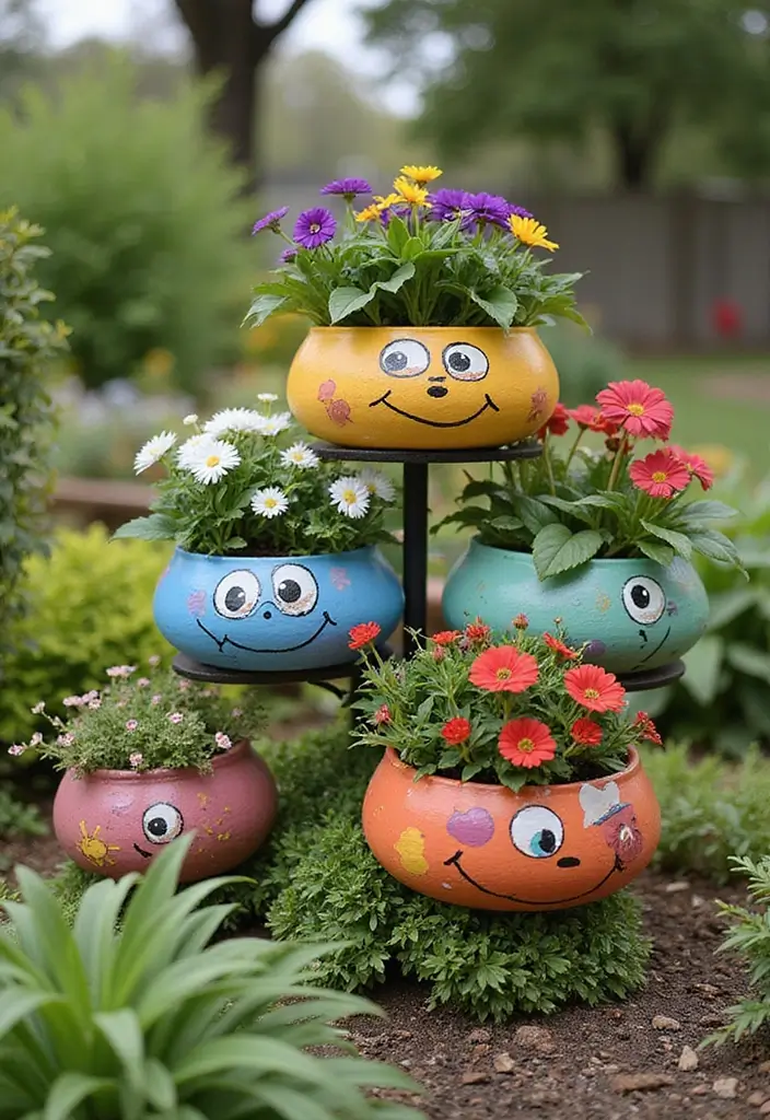 30 Three-Tiered Planter Ideas That Add Height and Beauty 15 30 Three-Tiered Planter Ideas That Add Height and Beauty - 3. Whimsical Painted Tiers