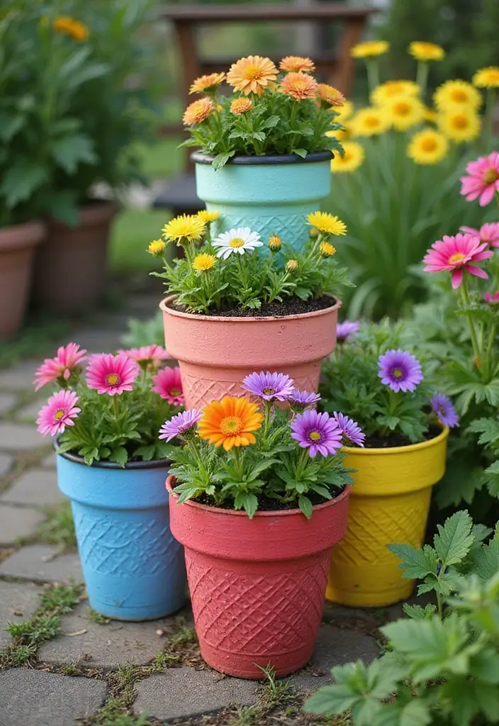 30 Three-Tiered Planter Ideas That Add Height and Beauty 186 30 Three-Tiered Planter Ideas That Add Height and Beauty - 30. Colorful Ice Cream Cone Planters