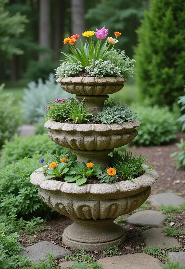 30 Three-Tiered Planter Ideas That Add Height and Beauty 41 30 Three-Tiered Planter Ideas That Add Height and Beauty - 7. Stacked Stone Planters