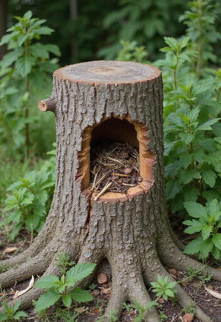30 Tree Stump Planter Ideas That Turn Old Wood into Art - 12. Insect Hotel Stump