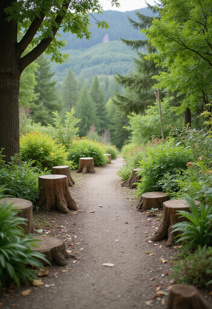 30 Tree Stump Planter Ideas That Turn Old Wood into Art - 18. Stump Pathway Marker