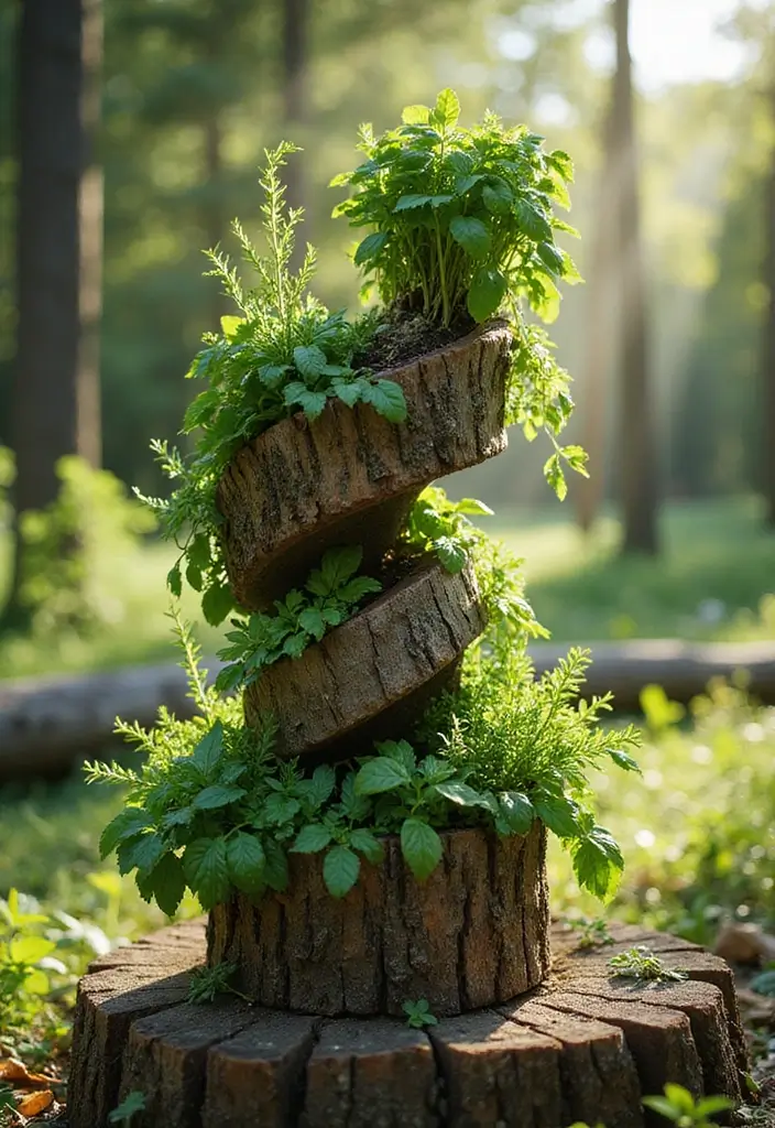30 Tree Stump Planter Ideas That Turn Old Wood into Art - 2. Herb Spiral Planter