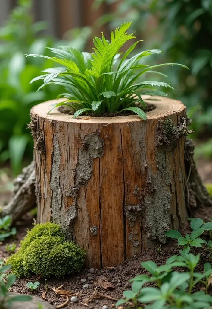 30 Tree Stump Planter Ideas That Turn Old Wood into Art - 22. Charm of Old Wood