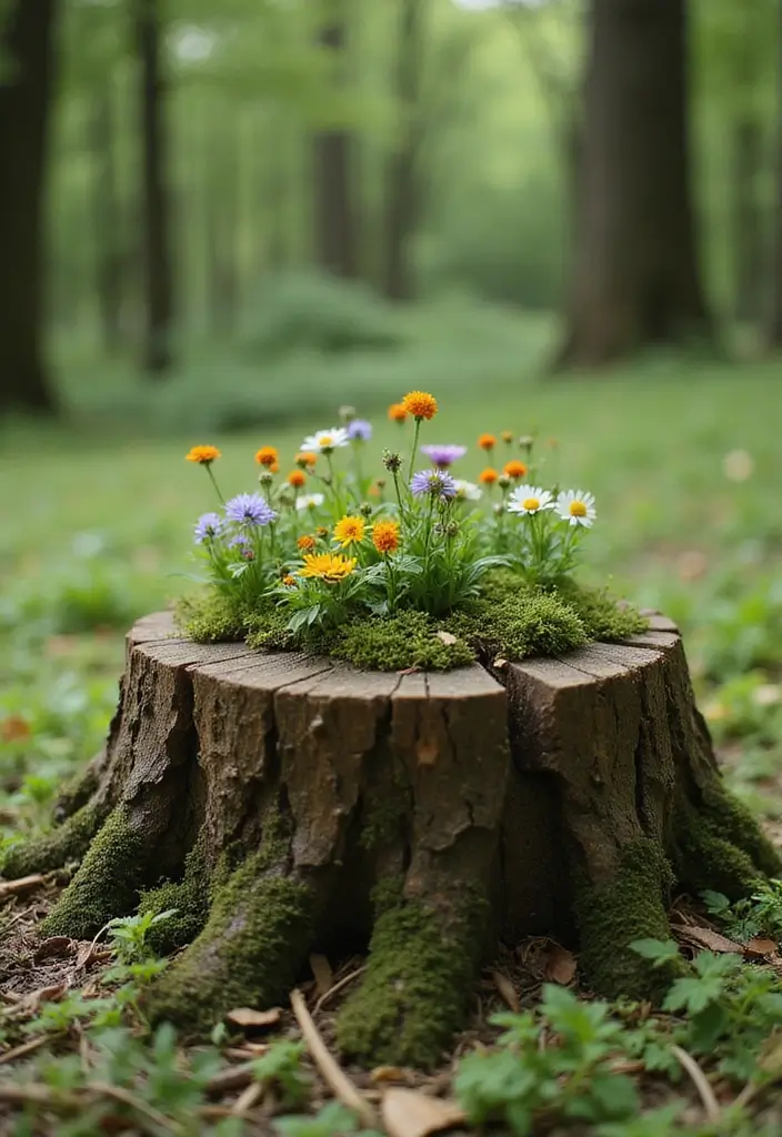30 Tree Stump Planter Ideas That Turn Old Wood into Art - 25. Miniature Stump Garden