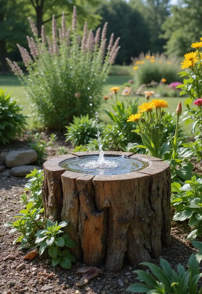30 Tree Stump Planter Ideas That Turn Old Wood into Art - 26. Stump as a Water Feature