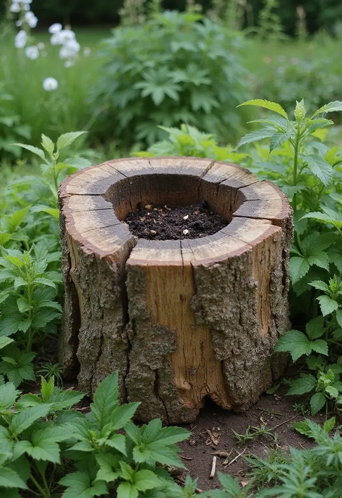 30 Tree Stump Planter Ideas That Turn Old Wood into Art - 28. Stump as a Compost Bin