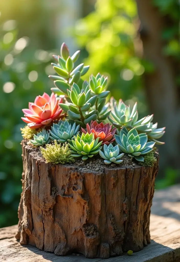 30 Tree Stump Planter Ideas That Turn Old Wood into Art - 3. Succulent Showcase